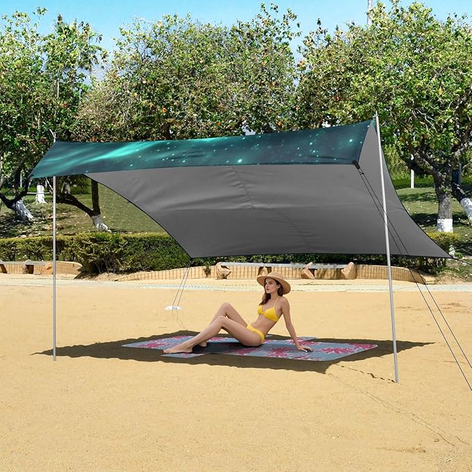 ALAZA Totem Tatto Sea Turtle Beach Tent Sun Shelter UPF50+ Protection Beach Shade Canopy w/ 4 Sandbags for Outdoor Camping Fishing Backyard Fun Picnic 10x9 ft