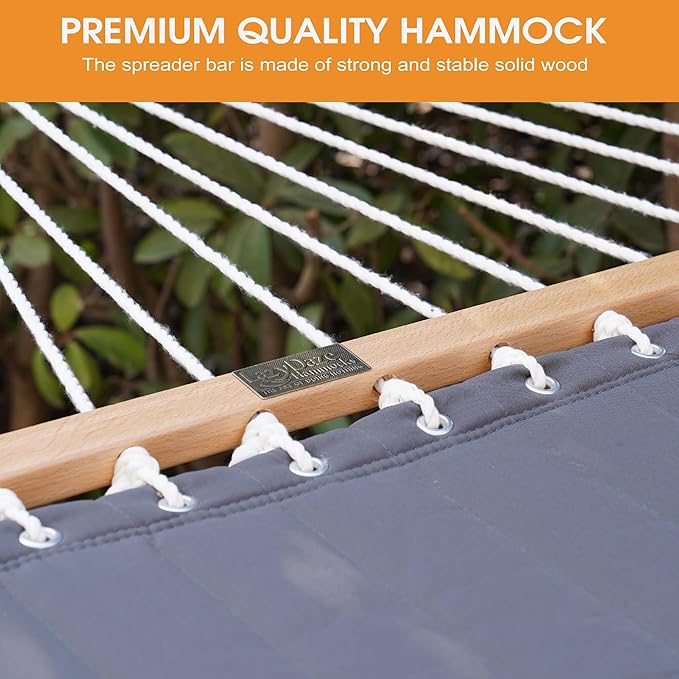 Lazy Daze Hammocks 12 FT 2 Person Double Quilted Hammock with Curved Steel Heavy Duty Stand and Pillow for Outside Backyard Patio 450 Lbs Capacity Dark Grey