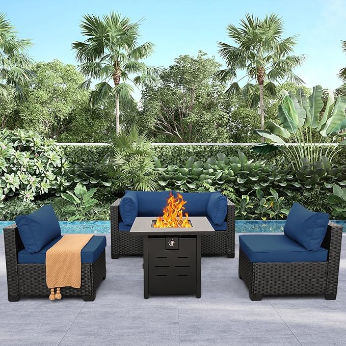 Outdoor Propane Fire Pit 28 Inch Patio Firepit Table with Fire Glass for Outside Parties and Gatherings on Garden Backyard Porch