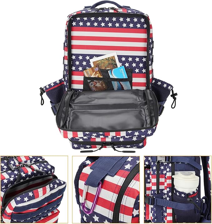 Lovelinks21 25L Tactical Military Backpack Small Travel Backpack for Men and Women Assault Pack Bug Out Bag Molle Daypack Gym Backpack with Bottle Holder (Flag)