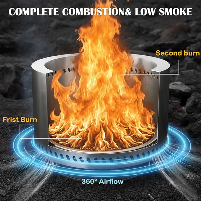 19.5 Inch Smokeless Fire Pit VivaGarden Outdoor Wood Burning Fire Pit with Carry Bag Stainless Steel Firepit for Camping Backyard Patio Bonfire &amp Garden Gatherings (Silver)