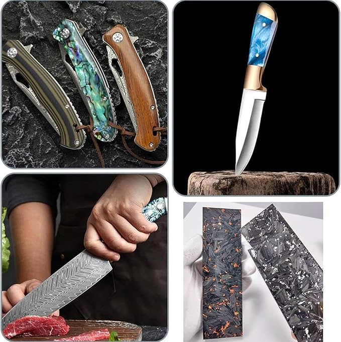 DIY Resin Knife Handle Blank Material Gold Foil Crushed Carbon Marble Texture(2pcs135x40x4mm)
