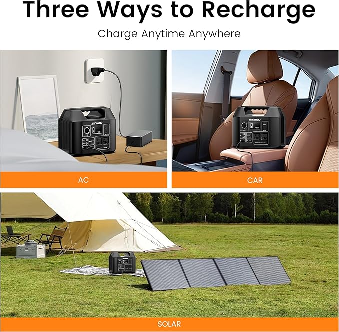 SinKeu Portable Power Station 80000mAh 256Wh LiFePO4 Battery Backup300W AC Outlets Solar Generator for Hurricane Emergency Outdoor Camping RVs Home