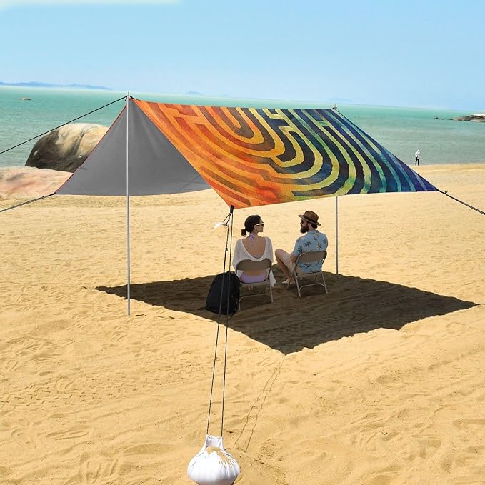 Dynamic Swirl Art Beach Cabana UPF50+ Protection Easy Setup Large Sun Shelter with Sandbags &amp Sand Shovel for Family Trips Picnics &amp Camping