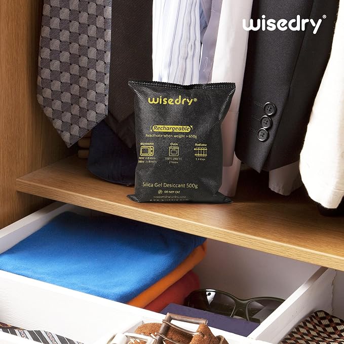 wisedry 2 x 500 Gram [2.2 lbs] Rechargeable Silica Gel Car Dehumidifier Microwave Fast Reactivated Desiccant Packets Large for Gun Safe Closet Basement Garage Storage Moisture Absorber Bag Reusable