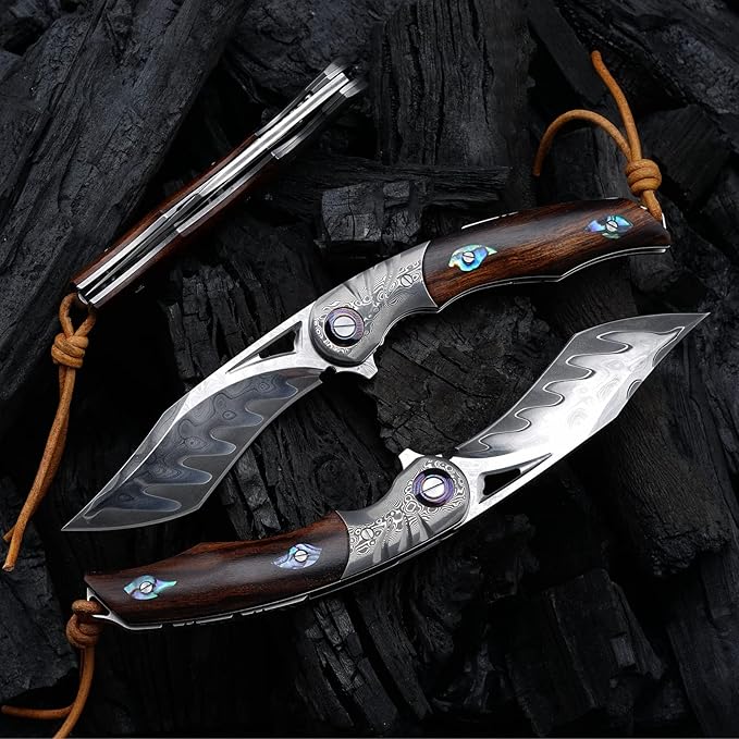 3.7 Inch Folding Pocket Knife Japanese SKD11 Damascus Steel Blade - Outdoor Camping Knife EDC Tactical Knife Forged Steel with G10 Handle Portable Survival Knife for Hunting Hiking