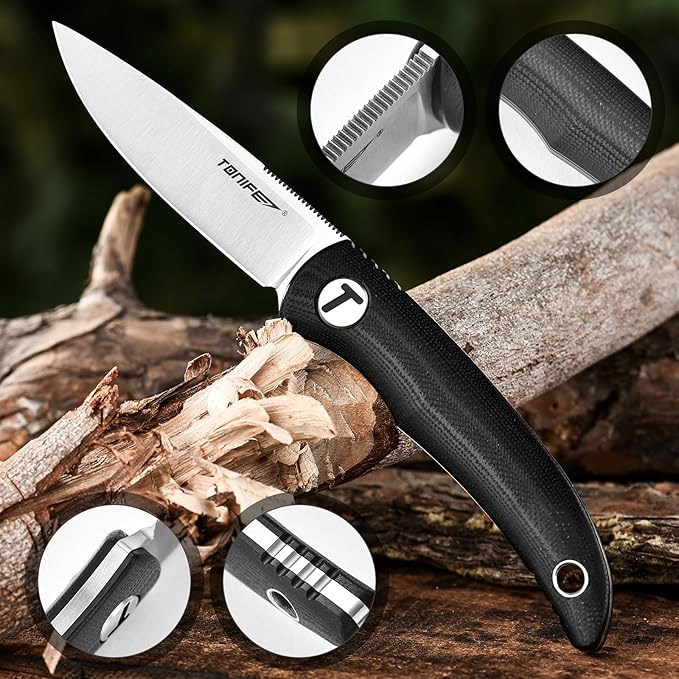 TONIFE Nova 2.68'' Blade Mini Neck Knife Full Tang Fixed Blade Knife with Kydex Sheath and Adjustable Paracord Lanyard for Camping Outdoor Survival Tool (Black+Satin)