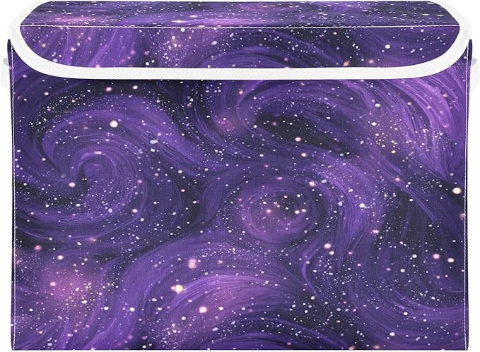 Storage Bins With Lid Stackable Fabric Closet Organizer Clothing Storage Large Boxes For Closet Shelves Bedroom Dark Purple Star Interstellar