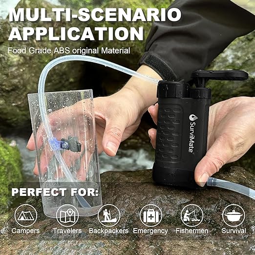SurviMate Water Purifier Survival Pump0.01 Micron 5-Stage Water Purifier SystemHand Pump Water Filter Portable Outdoor EmergencyCamping Hiking Backpacking