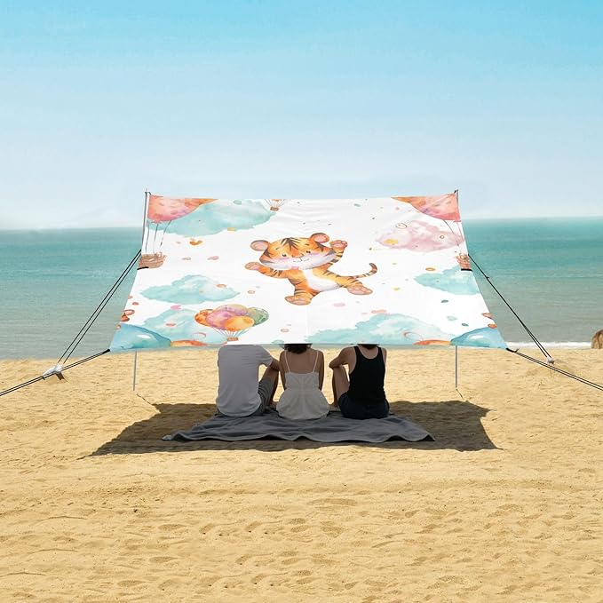 ALAZA Carttoon Tigers Balloon Seamless Beach Tent Sun Shelter Portable Canopy Sunshade for Outdoor Camping Picnics Backyard Fun 10x9 ft