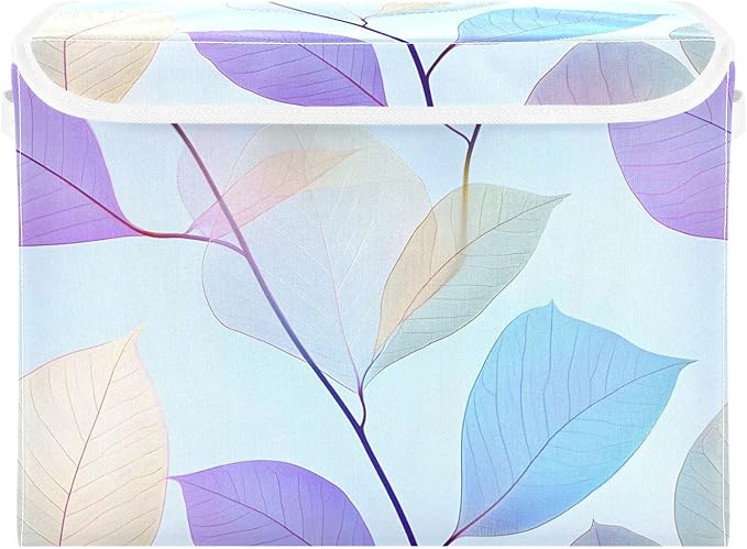 Storage Cube with Lid Elegant Leaves Print 16.5×12.6×11.8 IN Collapsible Large Capacity Foldable Storage Basket Bin Organizer