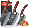 SliceElite Heritage Forge 3 Piece Butcher Knife Set Serbian Chef Meat Cleaver Viking Knife High Carbon Stainless Steel Full Tang Sandalwood Handle BBQ Grilling Camping Cooking Gift Set For Men &amp W