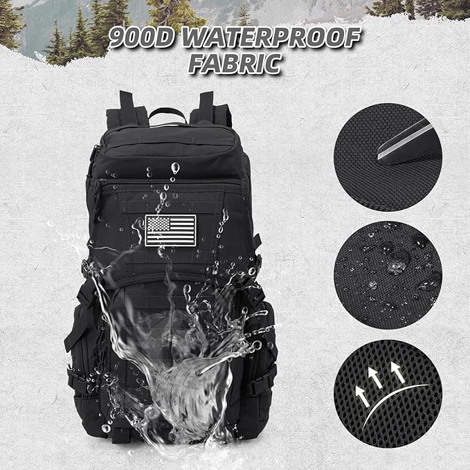 35L Military Tactical Backpack for Men Water Resistant Assault Pack for Women Black Molle Daypack 3 Day Bug Out Bag Rucksack for TrekkingCamping Survival EDC