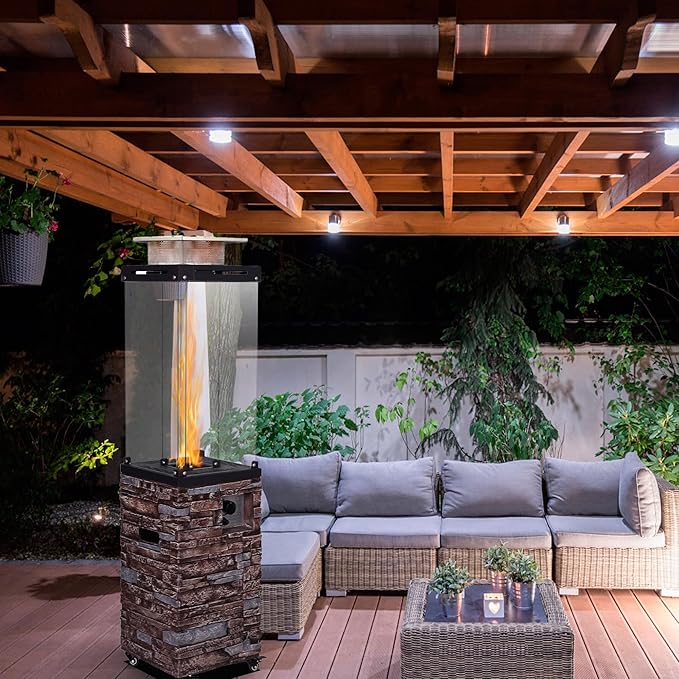 Outdoor Patio Propane Fire Heater with Weather Cover Glass 41000 BTU Fireplace Patented &amp CSA Certificated Stackstone Brown