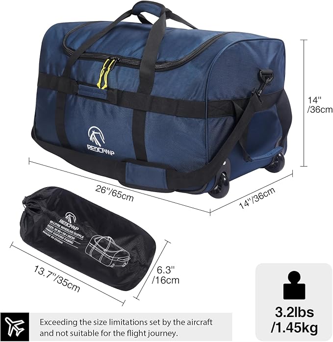 REDCAMP 85L/120L/140L Foldable Duffle Bag with Wheels Large Travel Duffel Bag