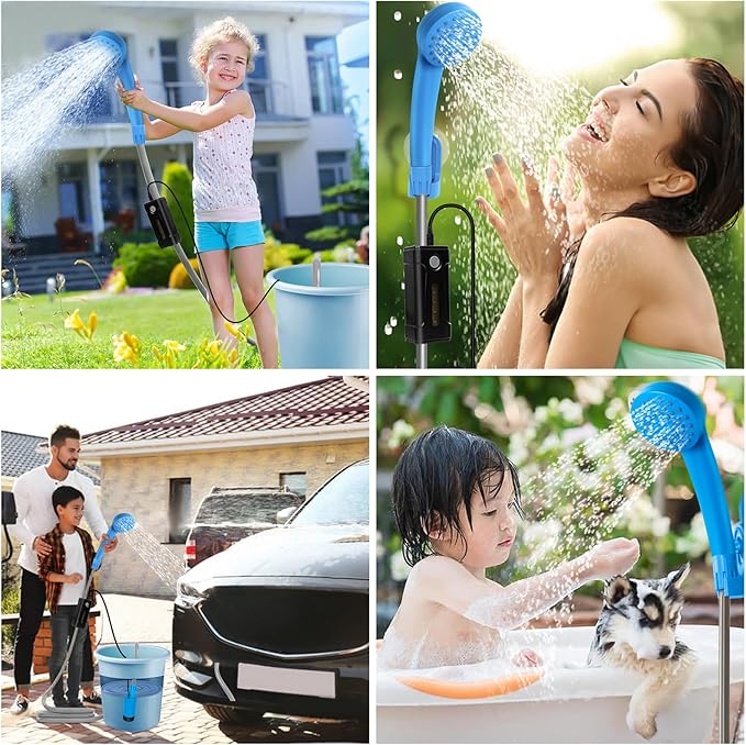 Portable Outdoor Shower with LED Lighting Battery-Driven Pump for Beaches Camping Gardens &amp Hiking