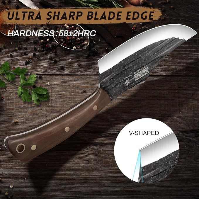 HOSHANHO Butcher Knife Set Hand Forged Butcher Chef Knife Set with Roll Bag Sharp Meat Cleaver Knife &amp Bone Chopper Knives &amp Fillet Knives for Home &amp Camping &amp BBQ Gift with Men