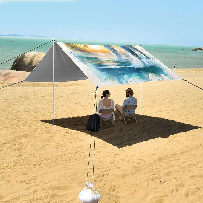 ALAZA Dolphins Palm Beach Tent Sun Shelter UPF50+ Protection Beach Shade Canopy w/ 4 Sandbags for Outdoor Camping Fishing Backyard Fun Picnic 10x9 ft