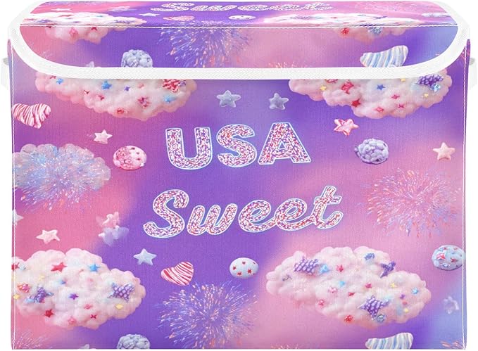 Storage Bins With Lid Stackable Fabric Closet Organizer Clothing Storage Large Boxes For Closet Shelves Bedroom Purple Usa Sweet Cloud Candy