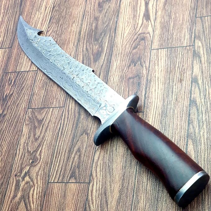 Hk-707 KNIVES Bowie 15.0 Inch Handmade Damascus hunting knife fixed blade Bowie With sheath Wood Handle Camping And survival knife.