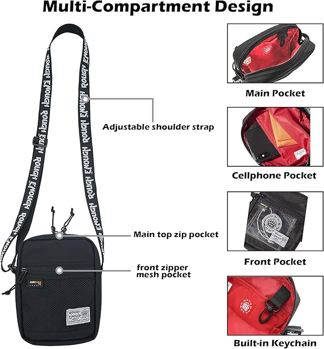 Rough Enough Smalll Crossbody Bag Cell Phone Purse for Men Women Bundle Set