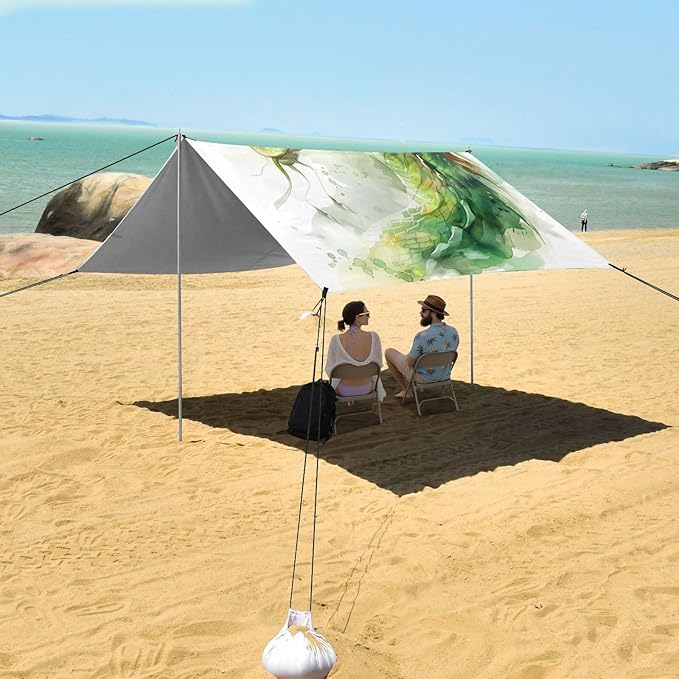 ALAZA Green Dragon Portrait Beach Tent Sun Shelter UPF50+ Protection Beach Shade Canopy w/ 4 Sandbags for Outdoor Camping Fishing Backyard Fun Picnic 10x9 ft
