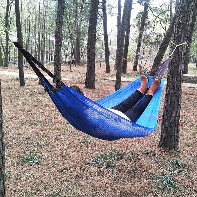 Portable Hammock Nylon Ice Silk Camping Hammock Cool Breathable Mesh Hammocks for OutdoorIndoor Patio Backyard for Backpacking Beach (Color : Green Size : with Carabiner 3m Strap)