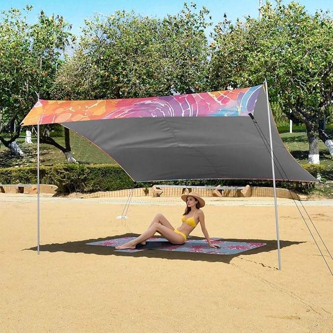 Lightgrey Tie-dye Background Vibrant Colors and Swirling Patterns Tie-dye Beach Cabana Tent UPF50 Waterproof Shade Sun Shelter with Carrying Bag for Camping Trips Fishing Backyard Fun or