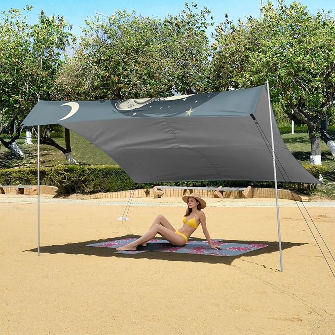 ALAZA Dinosaur Guitar Moon Musician Beach Tent Sun Shelter UPF50+ Protection Beach Shade Canopy w/ 4 Sandbags for Outdoor Camping Fishing Backyard Fun Picnic 10x9 ft