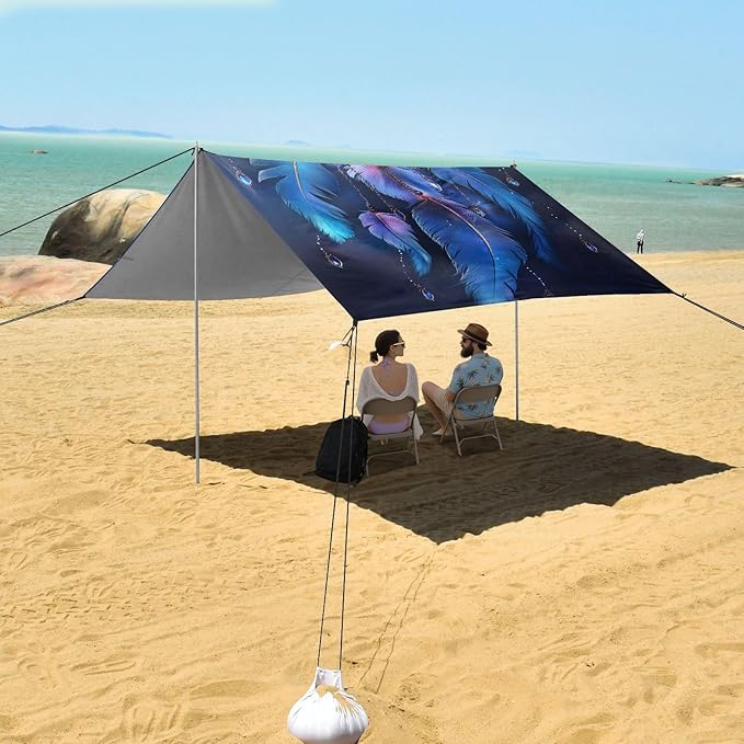 ALAZA Flower Dreamcatcher Boho Beach Tent Sun Shelter UPF50+ Protection Beach Shade Canopy w/ 4 Sandbags for Outdoor Camping Fishing Backyard Fun Picnic 10x9 ft