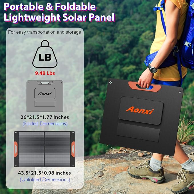 120W Portable Solar Panels for Power Station 120 Watt ETFE Monocrystalline Foldable 20V DC Output Solar Panel Charger 24% High Efficiency QC3.0 USB-A &amp Type-C Output for Outdoor Camping RV Blac