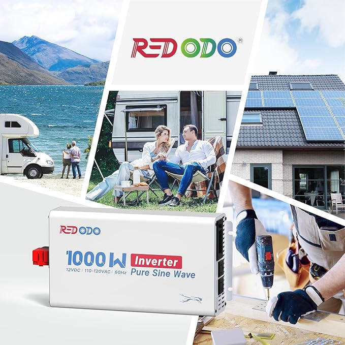 Redodo Pure Sine Wave Inverter 1000W Convert DC 12V to AC 110V Monitoring Screen Showing Real-Time Status for Off-Grid Solar Power System RV Home Backup Power