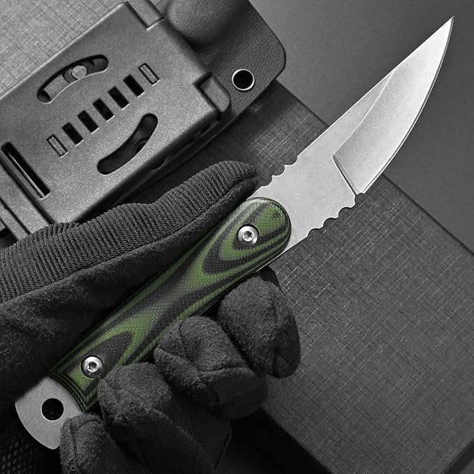 Ccanku C1390 Fixed Blade Knifes 7.3-Inch Outdoor Survival Tools D2 Blade Steel &amp G10 Handle with Kydex Sheaths Clip for Outdoor Activities Camping Bushcraft and Hunting(Silver)