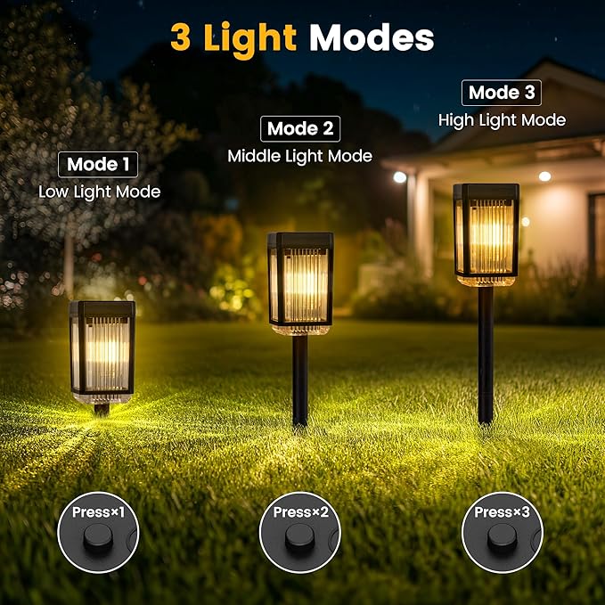 Solar Pathway Lights 6 Pack Solar Powered Garden Lights Waterproof IP65 Auto On/Off Outdoor Light for Lawn Patio Walkway Driveway Decor Landscape Lighting (Warm White)