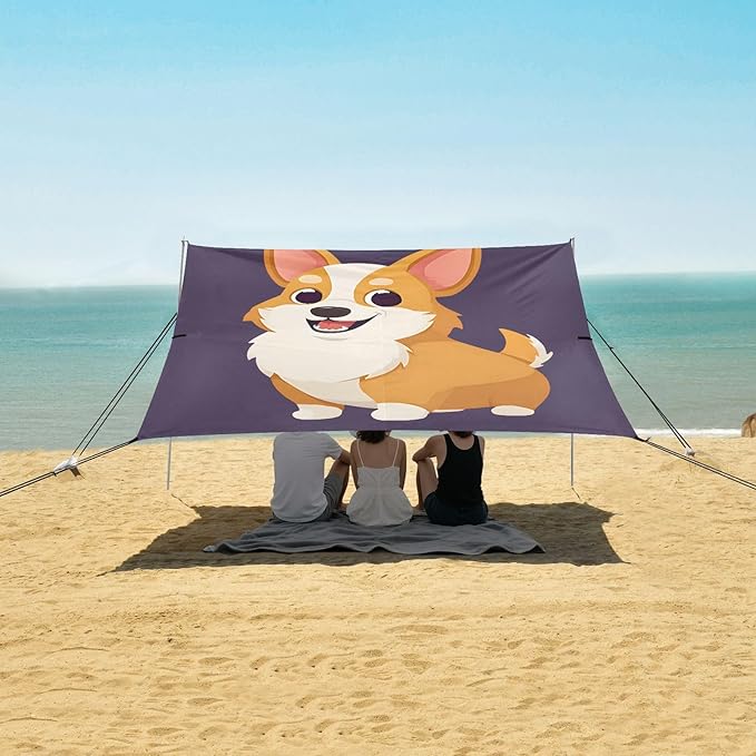 ALAZA Cute Corgi Dog Beach Tent Sun Shelter Portable Canopy Sunshade for Outdoor Camping Picnics Backyard Fun 10x9 ft