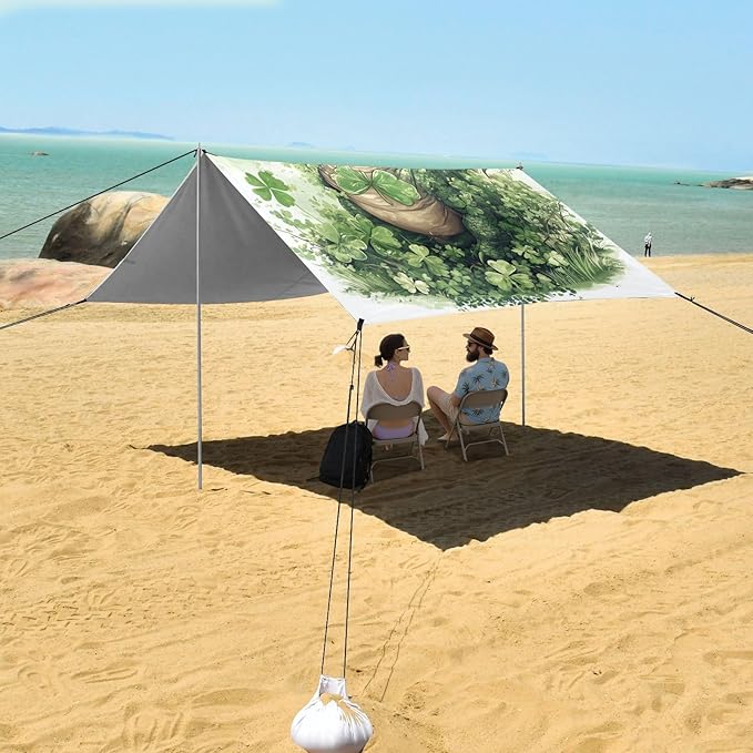 ALAZA Happy St. Patrick's Day Shamrock Dinosaur Beach Tent Sun Shelter Portable Canopy Sunshade for Outdoor Camping Picnics Backyard Fun 10x9 ft