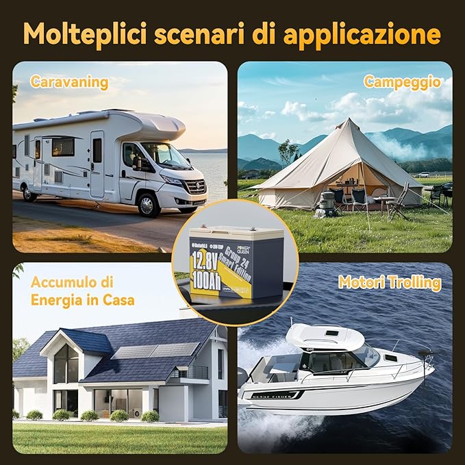 Power Queen 12V 100Ah Batería de Litio Bluetooth Group24 LiFePO4 Protección contra bajas temperaturas100A BMS1280Wh de EnergíaHasta 15000 Ciclos para RV Motor para curricán BarcoSolarOff-grid