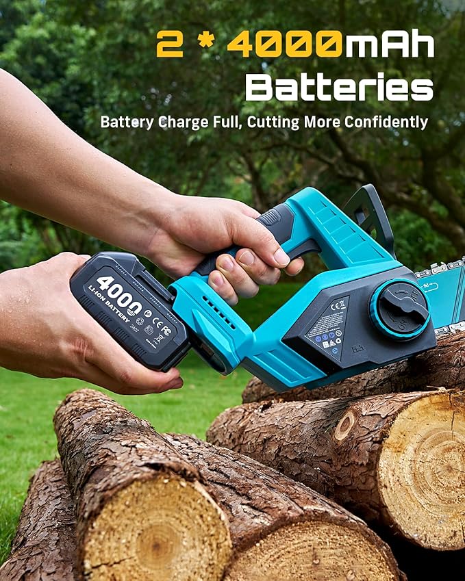 SEESII Electric Chainsaw Cordless 12-inch Handheld Chain Saws with a 4.0Ah Battery Tree Saw with Tool-free Chain Tension Auto Oiling for Wood Cutting Trimming Branch