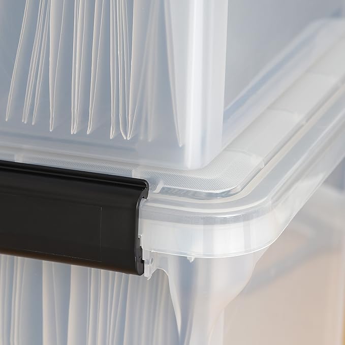 IRIS USA File Box WeatherPro Organizer Plastic for Letter/Legal Water Resistant Document Durable Lid Seal w/Secure Latching Buckles Stackable Nestable Clear 32 Qt. 1 Pack