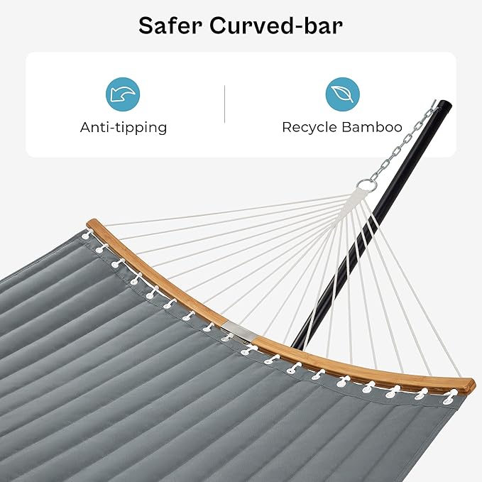 SUPERJARE Hammock with Stand 2 Person Heavy Duty Hammock with Padded Cotton Detachable Pillow &amp Strong Curved-Bar &amp Portable Carrying Bag Perfect for Outdoor &amp Indoor Neutral Gray