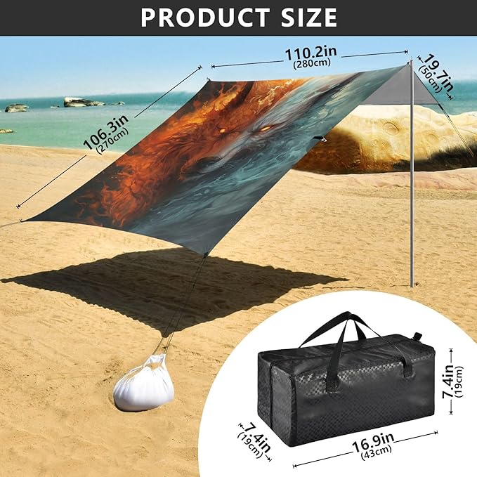 ALAZA Half Fire Half Water Wolf Beach Tent Sun Shelter Portable Canopy Sunshade for Outdoor Camping Picnics Backyard Fun 10x9 ft