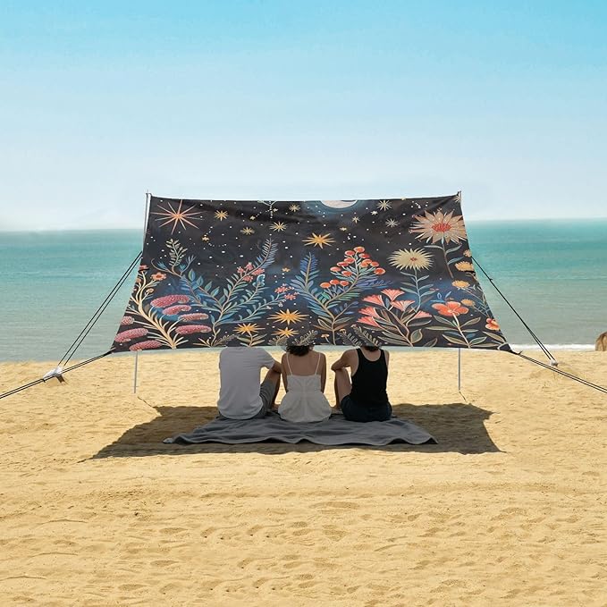 ALAZA Magical Plants Stars Moons Constellations Beach Tent Sun Shelter Portable Canopy Sunshade for Outdoor Camping Picnics Backyard Fun 10x9 ft