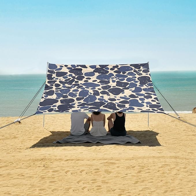Animal Print Style Medium Slate Blue Foldable Beach Cabana UPF50+ Easy Setup Portable Sun Shelter with Sturdy Poles Sandbags and Shovel for Camping Picnics Backyard
