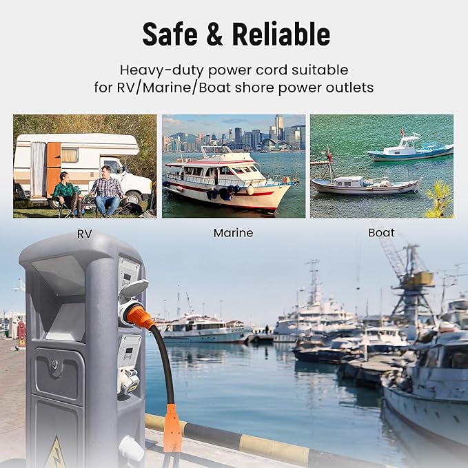 maXpeedingrods Y Adapter Power Cord L5-30P to 2X L5-30R 30A Male Plug x (2) 30A Female with Locking Rings and Sealing Rings for RVs Yachts Marine Equipment and Construction Tools.