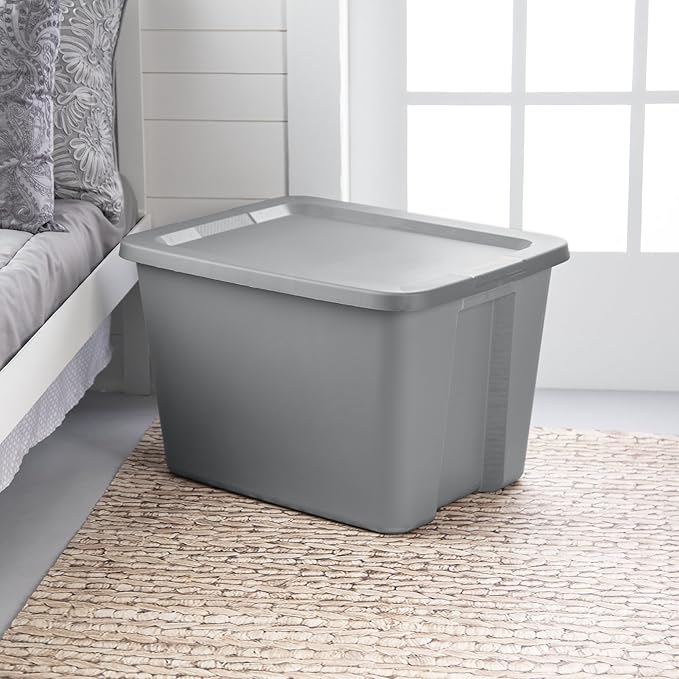 18-Gallon Plastic Storage Bins with Snap-on Lids – 8-Pack Home Organization Essential (Light Gray)