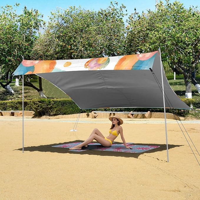 ALAZA Carttoon Tigers Balloon Seamless Beach Tent Sun Shelter Portable Canopy Sunshade for Outdoor Camping Picnics Backyard Fun 10x9 ft