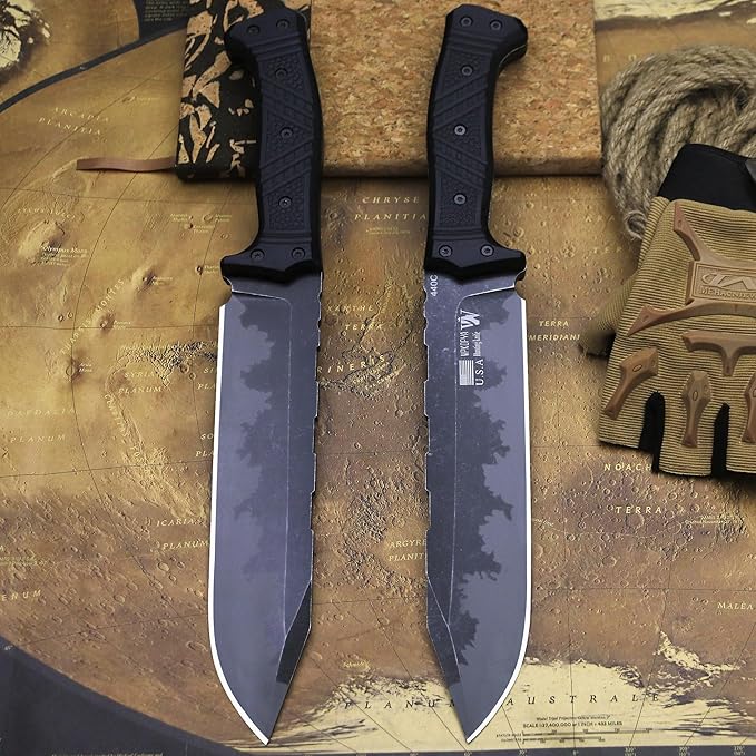 WPKOPYA Full Tang Outdoor Knife – 440C Stainless Steel Blade 6mm Thick 14.8in Overall Nylon Fiber Handle &amp Sheath Camping Hunting Survival Tool (black)
