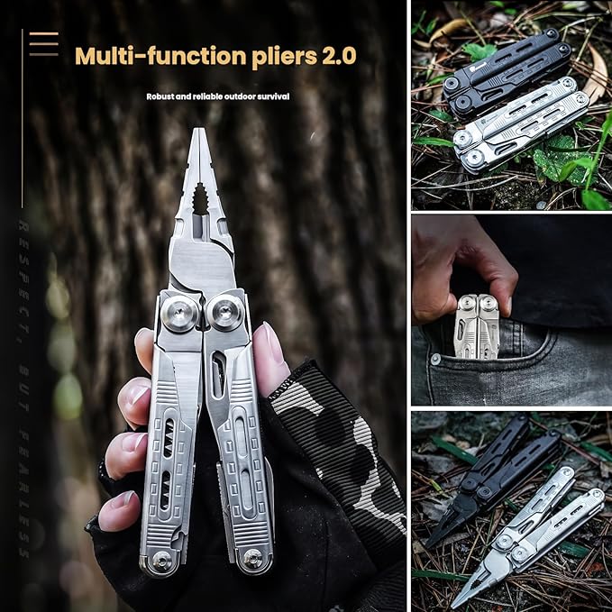 Multitool 12-in-1 Full-Size Lightweight EDC Multi-Purpose Pliers Nylon Bag Tactical Gear Camping Knives &amp Tools Gift Ideas for Men Gifts for Hunters Men who have Everything (Black)