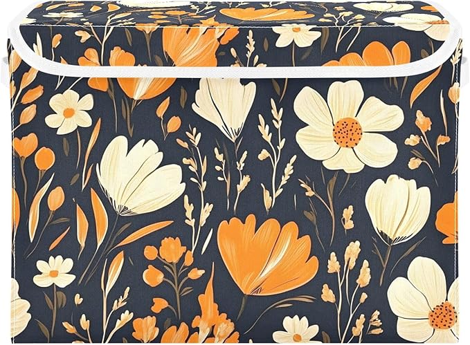 Storage Cube with Lid Cartoon Floral Pattern Print 16.5×12.6×11.8 IN Collapsible Large Capacity Foldable Storage Basket Bin Organizer