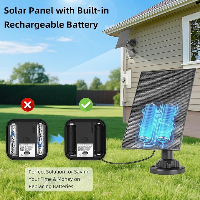 LIYVZ 3W Solar Panel for Blink Outdoor 4/3/XT2 2600mAh Battery 5V Camera Solar Charger for Blink with Built-in Rechargeable Battery 2-Pack